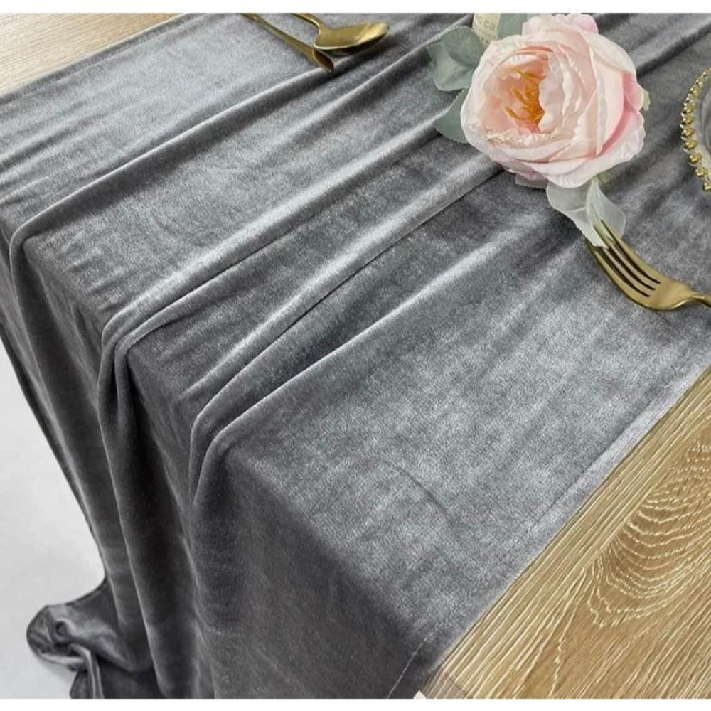 Gray Velvet Table Runner 10ft Wedding Reception Dining Grey Tablecloth 20x120 in